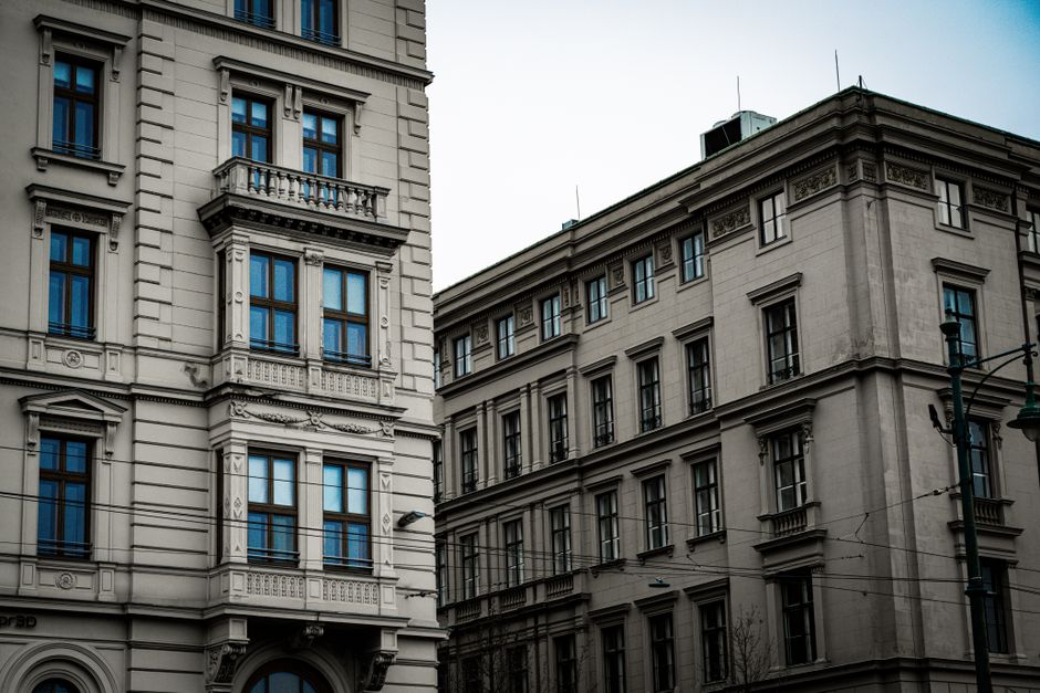 Elegant classical buildings in Budapest showcasing ornate architecture.